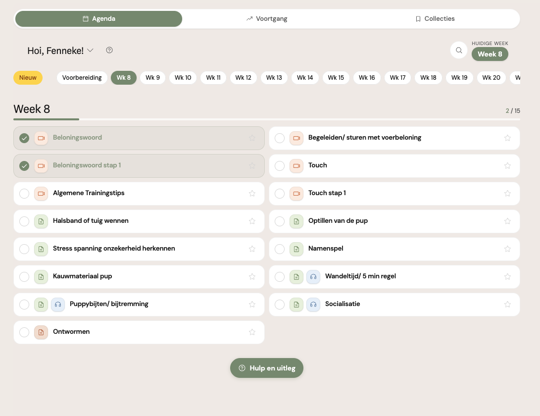 Puppyagenda app — weekoverzicht